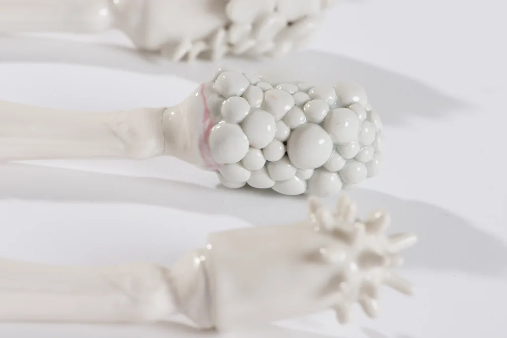 Ustensiles en porcelaine aux extrémités en grappe de bulles et en étoile