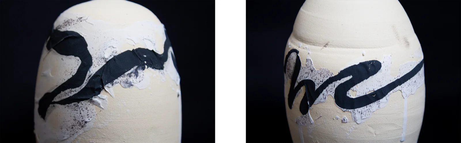 Pièces en grès blanc décorées par impression phototypographique sur engobe de porcelaine